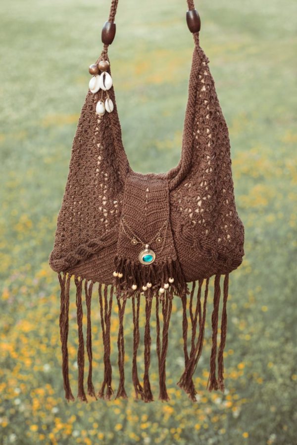 Bolso crochet con flecos marrón